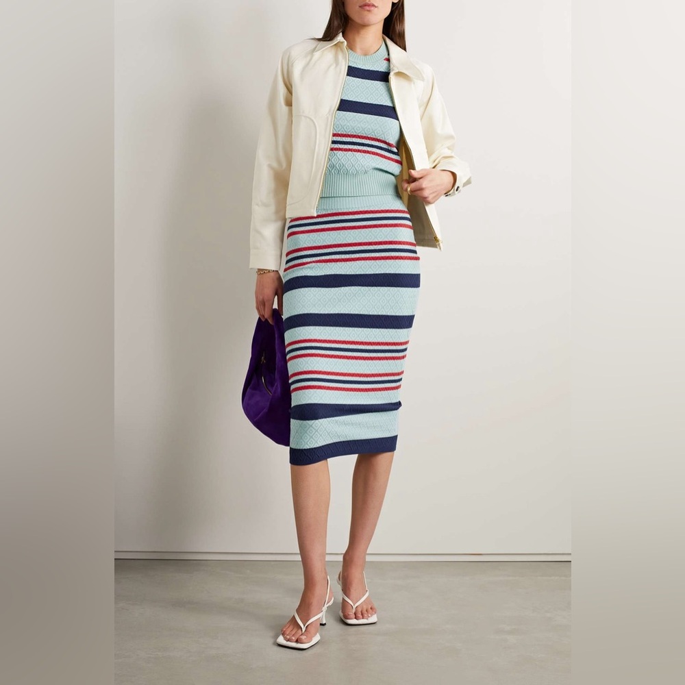 HIGH SPORT Leo striped jacquard-knit cotton-blend midi skirt Size Small